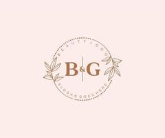 initiale bg des lettres magnifique floral féminin modifiable premade monoline logo adapté pour spa salon peau cheveux beauté boutique et cosmétique entreprise. vecteur
