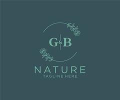 initiale gb des lettres botanique féminin logo modèle floral, modifiable premade monoline logo adapté, luxe féminin mariage l'image de marque, entreprise. vecteur