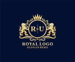 modèle de logo de luxe royal lion lettre initiale ru dans l'art vectoriel pour restaurant, royauté, boutique, café, hôtel, héraldique, bijoux, mode et autres illustrations vectorielles.