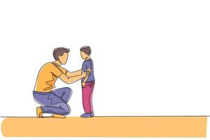 un dessin au trait continu d'un jeune père donnant des conseils avisés parle à son fils à la maison, vie de famille. concept de parentalité heureux. illustration vectorielle de dessin graphique à une seule ligne dynamique vecteur