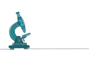 microscope de laboratoire à dessin continu pour aider le médecin à découvrir le vaccin. retour à l'école concept de minimalisme dessiné à la main. conception de dessin à une seule ligne pour l'illustration graphique vectorielle de l'éducation vecteur