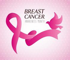 ruban rose, symbole du mois mondial de sensibilisation au cancer du sein avec colombe vecteur
