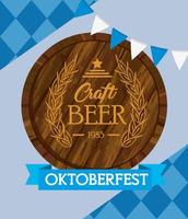 bannière de célébration oktoberfest avec baril de bière artisanale vecteur