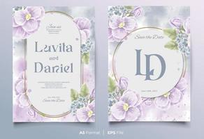 modèle d'invitation de mariage aquarelle avec ornement fleur violet et bleu vecteur