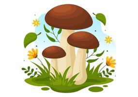 champignons illustration avec différent champignon, herbe et insectes pour la toile bannière ou atterrissage page dans plat dessin animé main tiré modèles vecteur