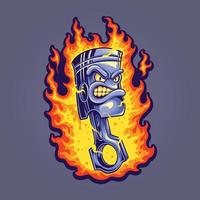 effrayant en colère flamme piston courses logo dessin animé des illustrations vecteur