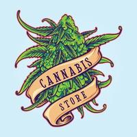 cannabis boutique cannabis feuille plante avec classique ruban faire défiler des illustrations vecteur