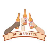 bouteilles de Bière dans le mains de gens de différent les courses et sexuel orientations. Bière unit tout le monde. vecteur