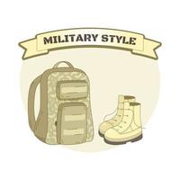 cette illustration spectacles une Style militaire sac à dos et bottes vecteur