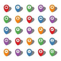 ensemble de vingt cinq coloré carte pointeurs avec différent Icônes dans blanc cercle et avec ombres. vecteur illustration