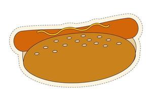appétissant chaud chien avec saucisse et moutarde dans une sésame chignon. vite aliments. rue aliments. autocollant vecteur