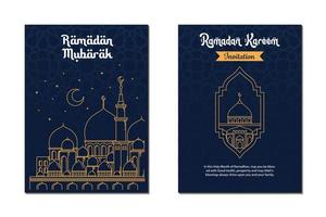 Ramadan kareem salutation carte modèle avec mosquée et croissant lune vecteur