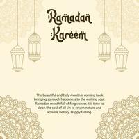 Ramadan kareem salutation carte modèle avec lanterne et mandala décoration. vecteur illustration