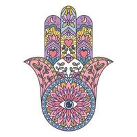 fatima main coloré Indien symbole. khamsa, sacré est signe, bien la chance charme. Hamsa avec tout voyant œil. vecteur