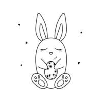 main tiré mignonne Pâques lapin avec œuf. content Pâques griffonnage clipart. isolé sur blanc Contexte. vecteur