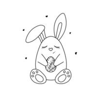 main tiré mignonne Pâques lapin avec œuf. content Pâques griffonnage clipart. isolé sur blanc Contexte. vecteur