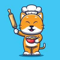 mignonne chat chef cuisine dessin animé illustration. vecteur