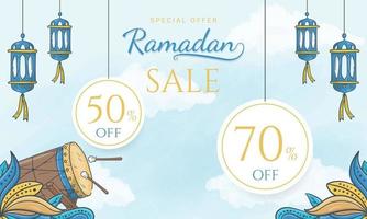 bannière de vente ramadan offre spéciale dessinée à la main avec ornement islamique vecteur