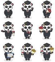 mignonne dessin animé Panda dans diplômé chapeau sur blanc Contexte. vecteur ensemble de mignonne l'obtention du diplôme à thème Panda . illustration symbole mascotte personnage animal. conception plat dessin animé.