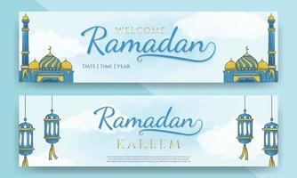 ramadan kareem bannières horizontales avec ornement islamique dessiné à la main vecteur