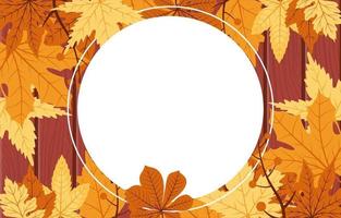 carte de saison automne avec fond en bois et feuilles rouges et jaunes vecteur