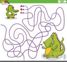 jeu de labyrinthe éducatif avec dessin animé bébé dragon et sa mère vecteur