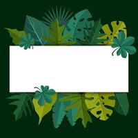 modèle de fond tropical avec bordure remplie de grandes plantes et feuilles vecteur