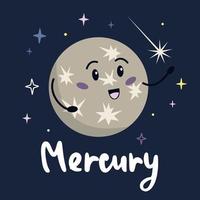 mignonne dessin animé planète personnage Mercure avec marrant affronter. affiche solaire système pour les enfants. vecteur illustration