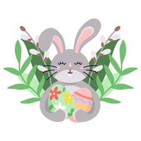 mignonne Pâques lapin avec des œufs et chatte-saule dans plat dessin animé style. vecteur illustration