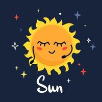 mignonne dessin animé planète personnage Soleil avec marrant affronter. affiche solaire système pour les enfants. vecteur illustration