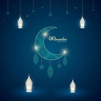 ramadan kareem ornement islamique lune étoiles conception de fond lanterne vecteur