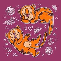 tigre bébés imprimable et Coupe esquisser vecteur illustration