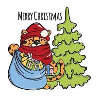tigre Noël Père Noël claus avec cadeaux vecteur illustration ensemble