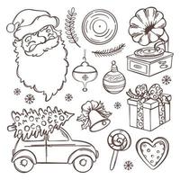 rétro ambiance Noël ensemble Père Noël cadeaux et voiture livrer arbre vecteur