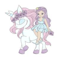 Licorne ami de Princesse fille dessin animé vecteur illustration ensemble