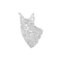 Célibataire un ligne dessin de magnifique Lynx abstrait art. continu ligne dessiner graphique conception vecteur illustration de caractéristique touffes de noir cheveux pour icône, symbole, entreprise logo, affiche mur décor