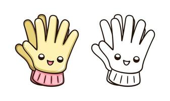 jardinage caoutchouc gants kawaii dessin animé ligne art illustration. jardinage agriculture agriculture coloration livre page activité feuille de travail pour des gamins vecteur