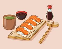 main tiré Sushi dessin animé illustration vecteur