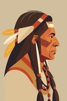 homme indien amérindien avec des plumes de profil, illustration vectorielle vecteur