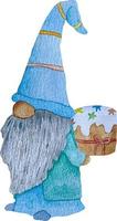 aquarelle mignonne Pâques gnomes dans bleu avec Pâques gâteau sur une blanc Contexte. vecteur