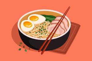 bol de ramen nouilles avec porc et œuf. asiatique cuisine. vecteur illustration