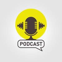 Podcast logo icône conception vecteur illustration, microphone avec du son vague