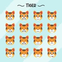 collection de tigre faciale expressions dans plat conception style vecteur