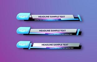 Interface de vecteur de conception futuriste barres de la troisième bannière inférieure. vidéo en streaming. dernières nouvelles sportives.