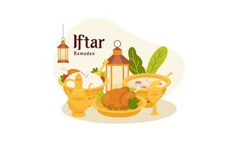 Ramadan kareem avec iftar jeûne nourriture illustration vecteur