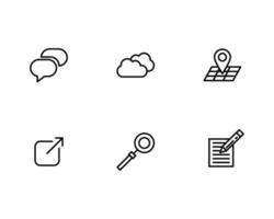 mix ui icon set avec bulle de chat, nuage, emplacement du marqueur de broche, bouton de partage, loupe, icône de modification vecteur