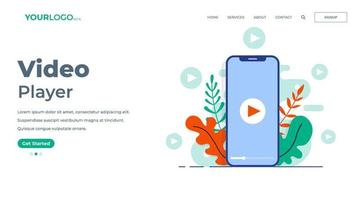 vidéo joueur écran sur téléphone intelligent plat illustration pour atterrissage page, interface utilisateur, mobile application, éducation, ou e-learning et vidéo Didacticiel vecteur