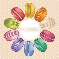 dessert macarons français ou macaron. modèle vectorielle continue pour papier, emballage, tissus. dessin animé design plat illustration art couleurs pastel sur fond coloré. vecteur