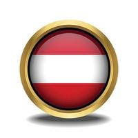 L'Autriche drapeau cercle forme bouton verre dans Cadre d'or vecteur