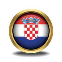 Croatie drapeau cercle forme bouton verre dans Cadre d'or vecteur